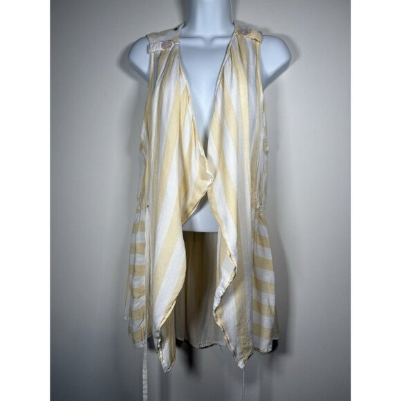 UMGEE Sleeveless Butter Yellow Stripped Wrap Vest Boho Lagenlook Size Medium - Picture 4 of 6